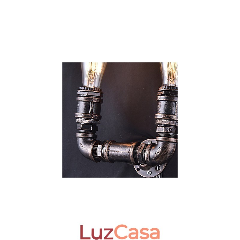 Luminária de parede vintage de metal com tubo de água e lâmpada Edison