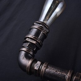 Luminária de parede vintage de metal com tubo de água e lâmpada Edison