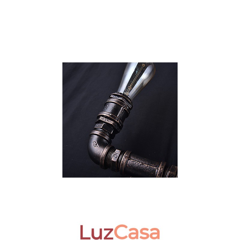 Luminária de parede vintage de metal com tubo de água e lâmpada Edison
