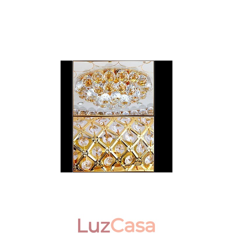 Luminária de teto redonda de cristal absorvente com cúpula de 80 cm de diâmetro e contém 15 lâmpadas
