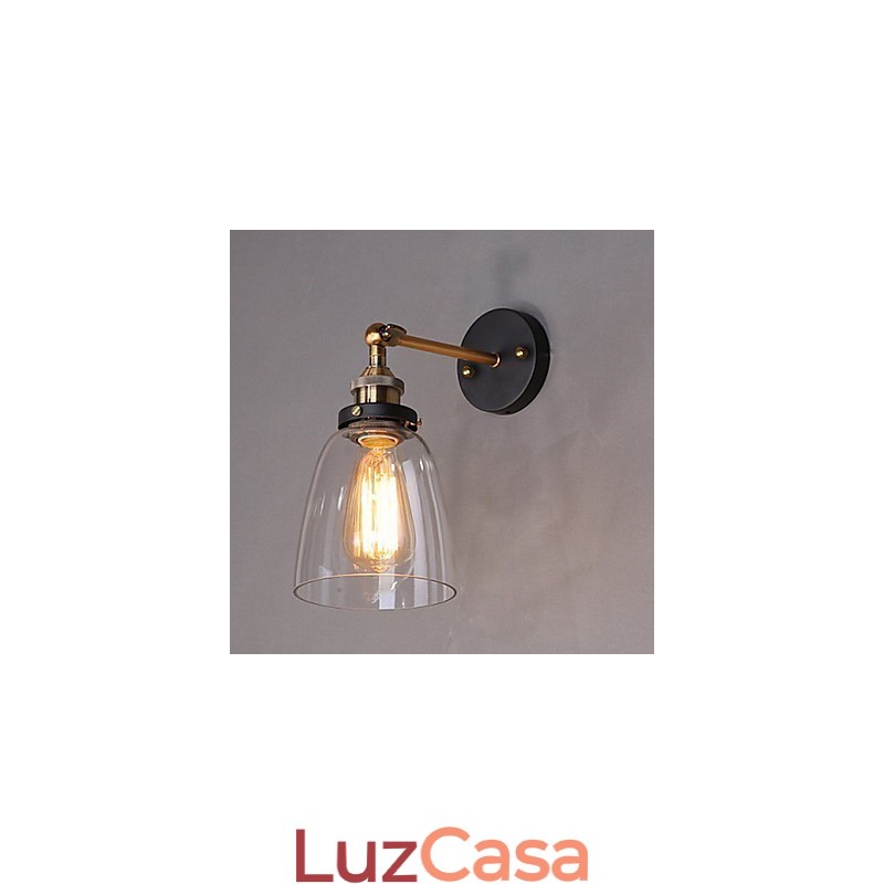 Luminária de parede de vidro industrial Edison Simplicity com base de metal para sala de jantar, sala de estudo, escritório, corredor, montagem na parede