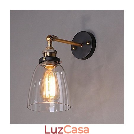Luminária de parede de vidro industrial Edison Simplicity com base de metal para sala de jantar, sala de estudo, escritório, corredor, montagem na parede Luminária de parede de vidro industrial Edison Simplicity com base de metal para sala de jantar, sala de estudo, escritório, corredor, montagem na parede