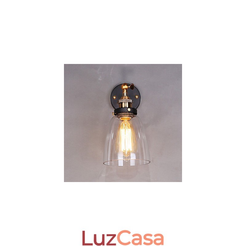 Luminária de parede de vidro industrial Edison Simplicity com base de metal para sala de jantar, sala de estudo, escritório, corredor, montagem na parede