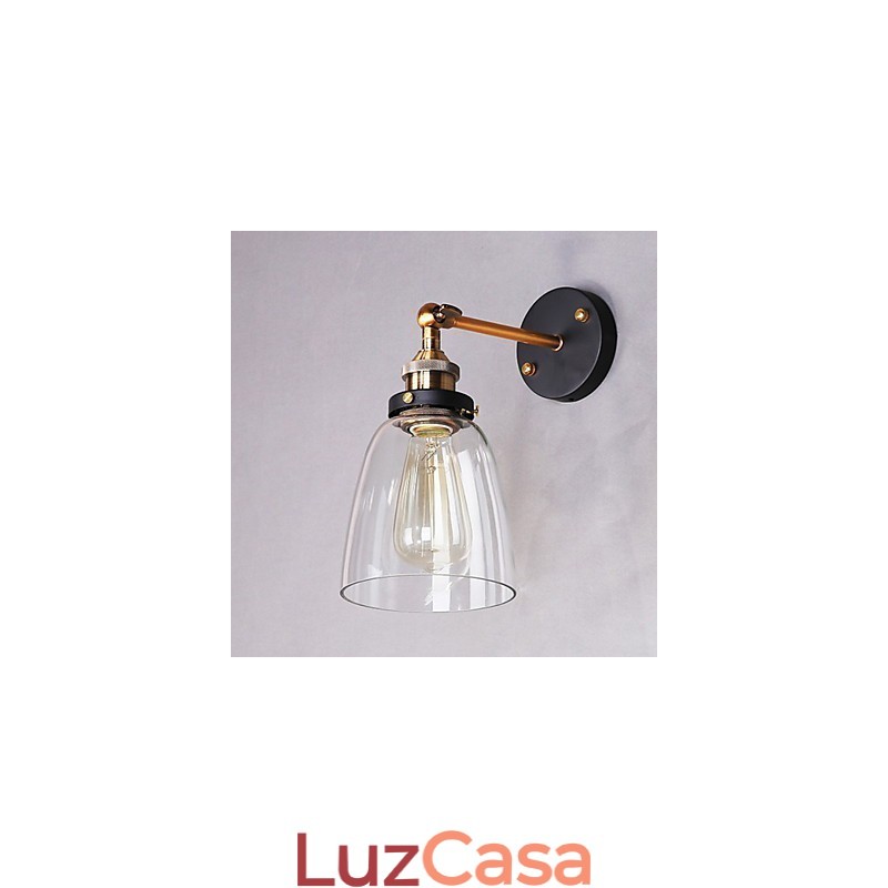 Luminária de parede de vidro industrial Edison Simplicity com base de metal para sala de jantar, sala de estudo, escritório, corredor, montagem na parede
