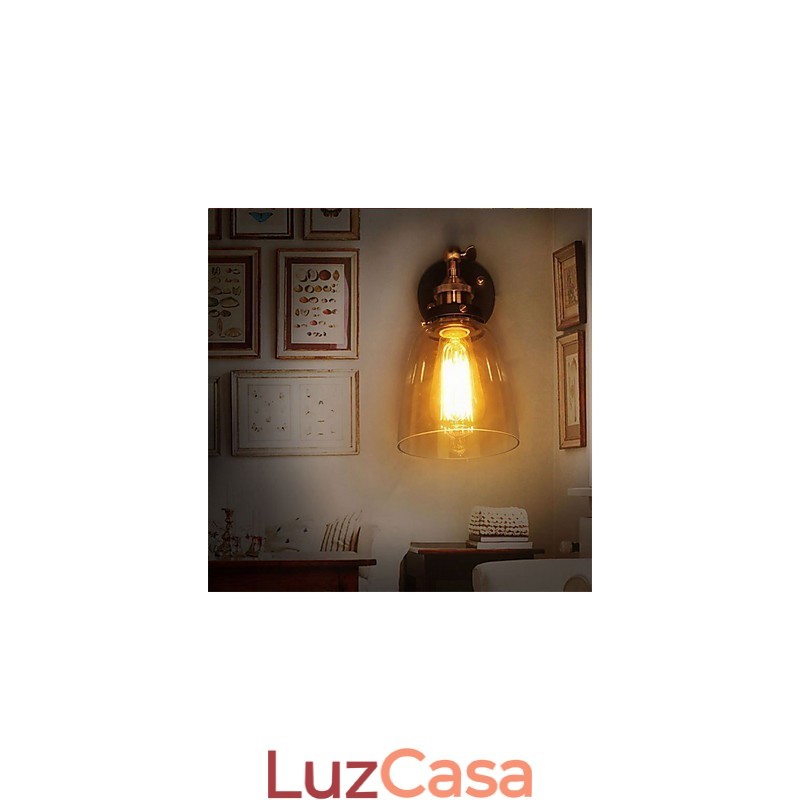 Luminária de parede de vidro industrial Edison Simplicity com base de metal para sala de jantar, sala de estudo, escritório, corredor, montagem na parede