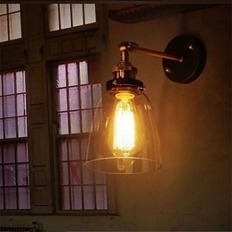 Luminária de parede de vidro industrial Edison Simplicity com base de metal para sala de jantar, sala de estudo, escritório, corredor, montagem na parede