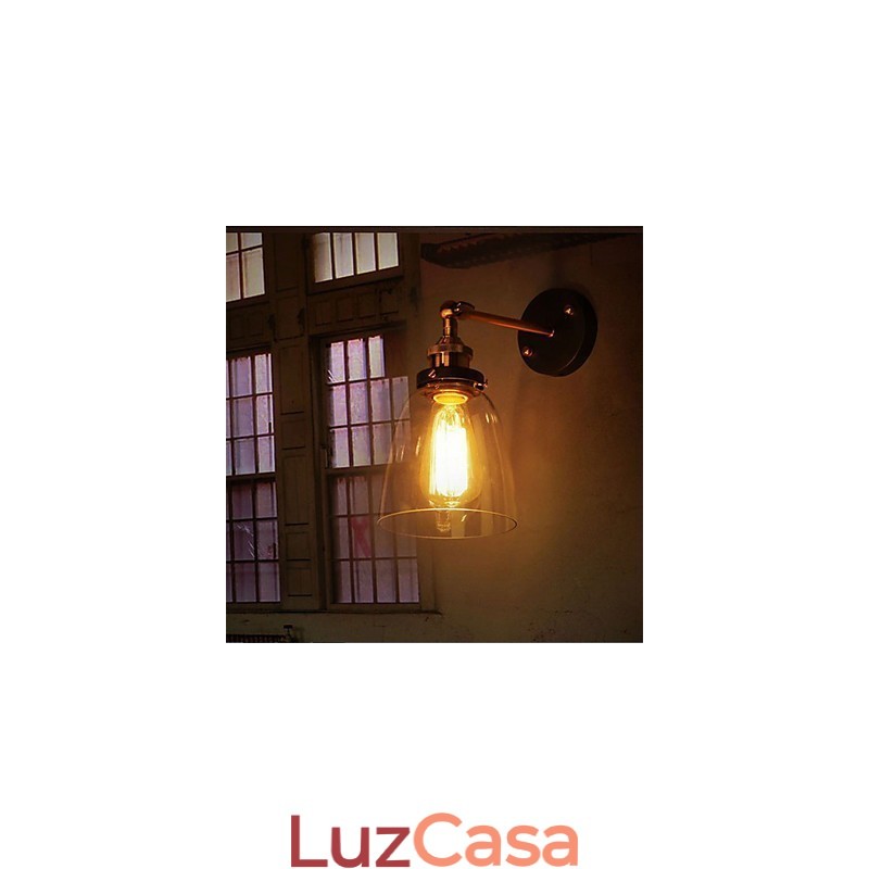 Luminária de parede de vidro industrial Edison Simplicity com base de metal para sala de jantar, sala de estudo, escritório, corredor, montagem na parede