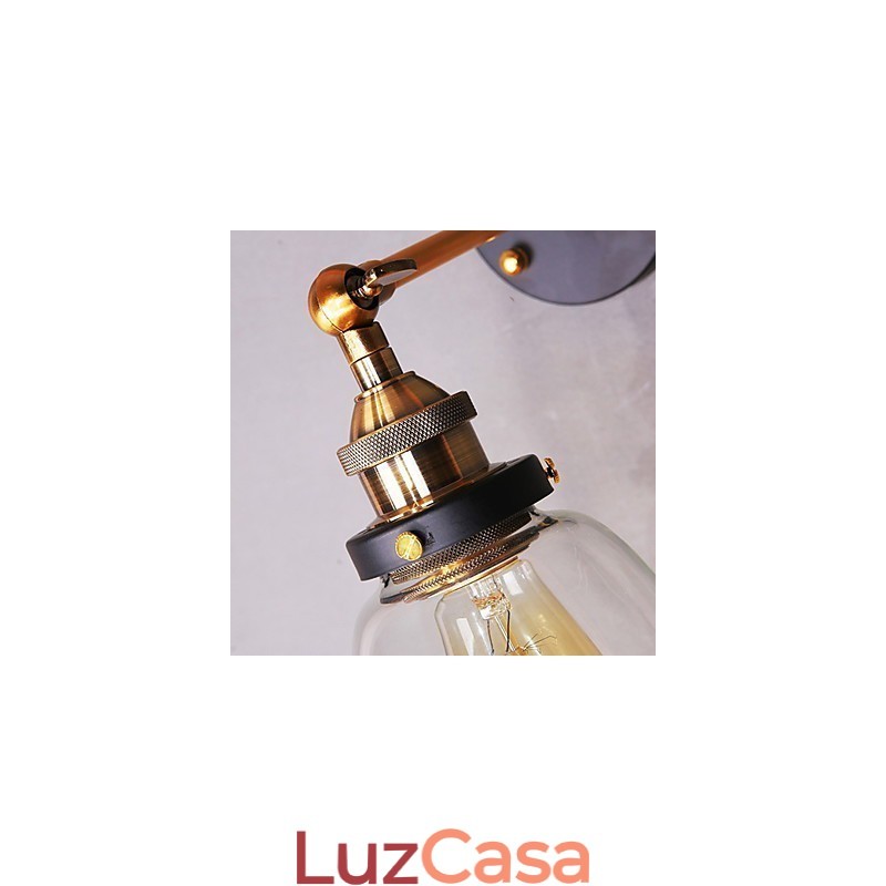 Luminária de parede de vidro industrial Edison Simplicity com base de metal para sala de jantar, sala de estudo, escritório, corredor, montagem na parede