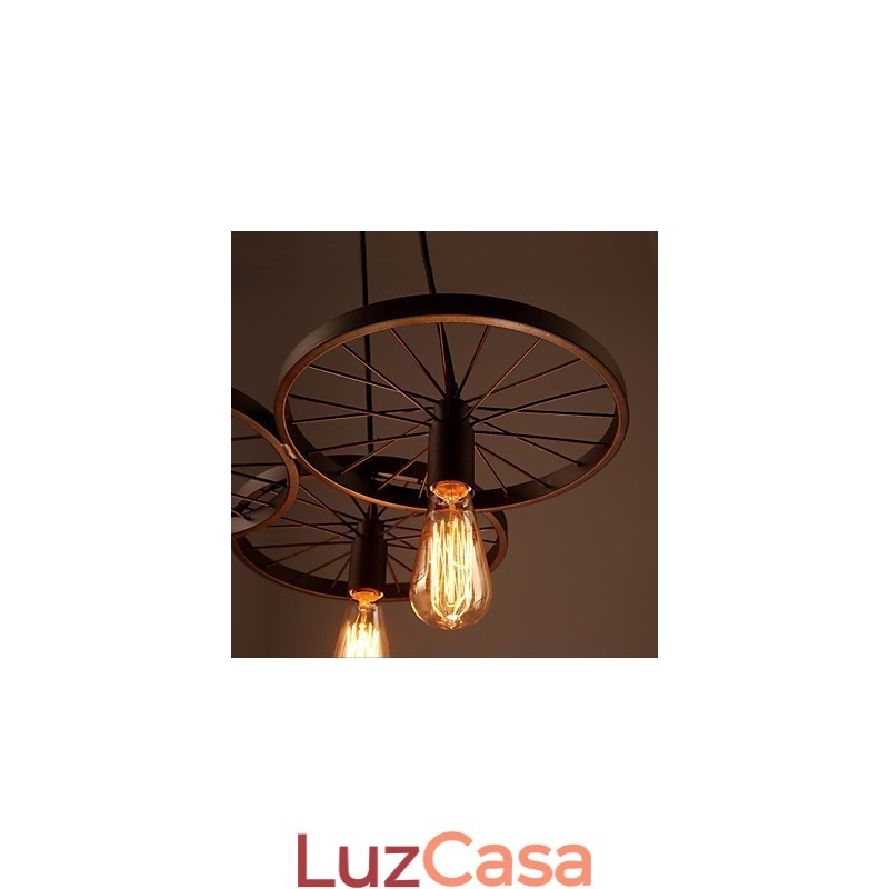 Luminárias pendentes retrô estilo loft, lustre de ferro forjado estilo industrial, rodas americanas