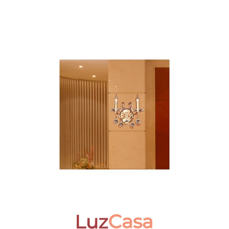 Luminária de parede de cristal dourado com 2 luzes