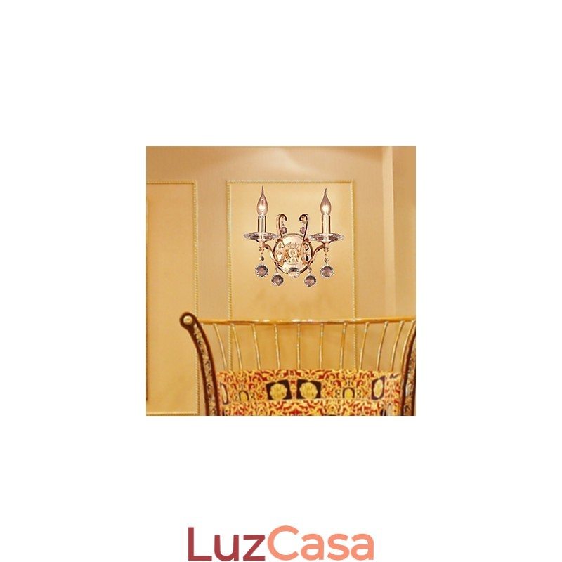 Luminária de parede de cristal dourado com 2 luzes