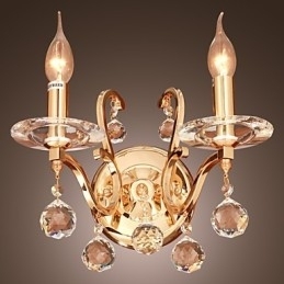 Luminária de parede de cristal dourado com 2 luzes