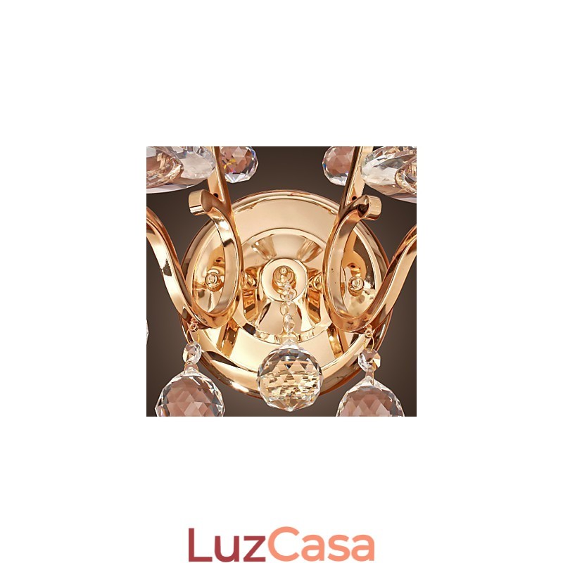 Luminária de parede de cristal dourado com 2 luzes