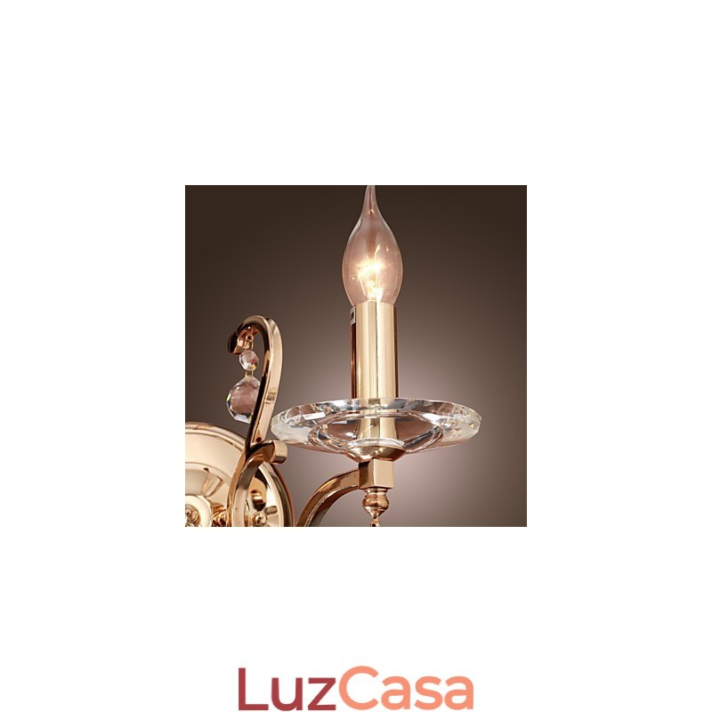 Luminária de parede de cristal dourado com 2 luzes