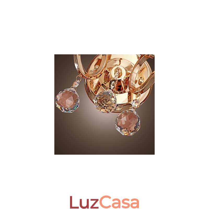 Luminária de parede de cristal dourado com 2 luzes