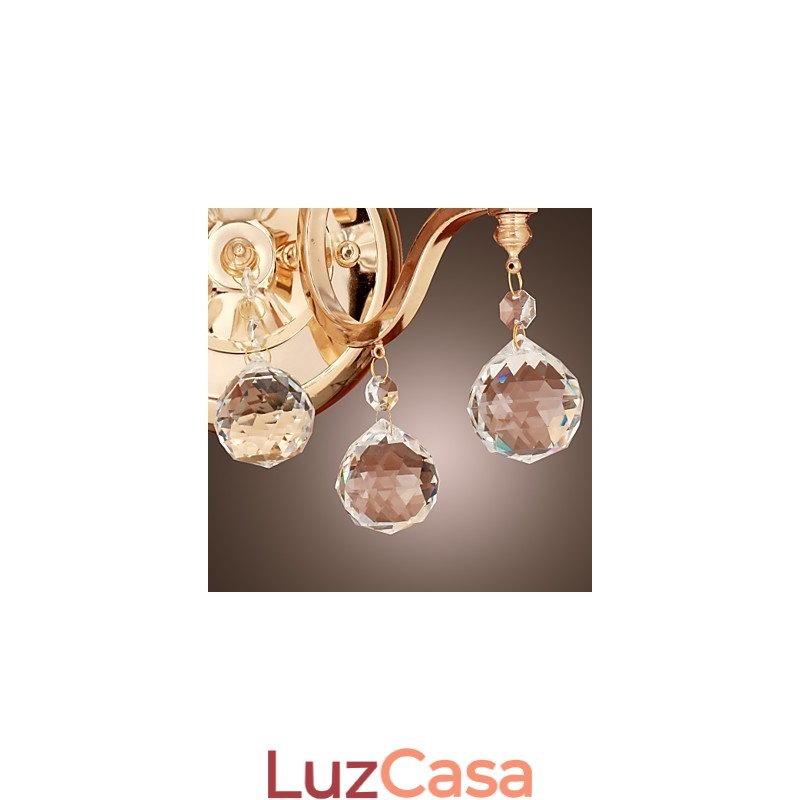 Luminária de parede de cristal dourado com 2 luzes