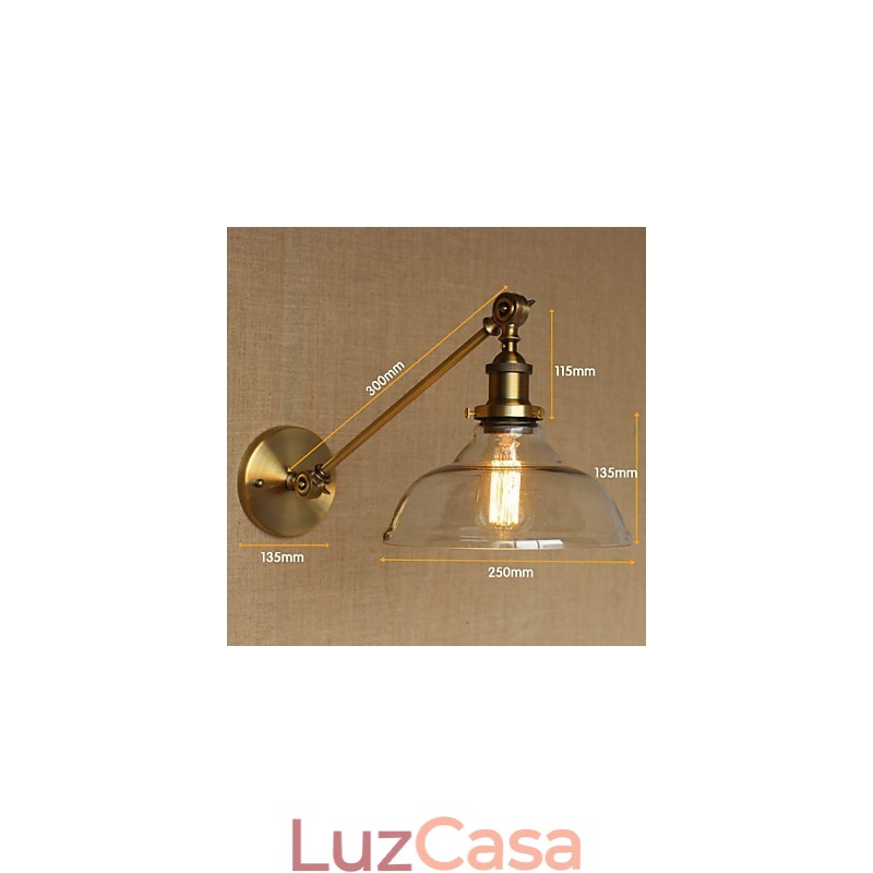 O ferro vidro bronze latão braço estilo retro criativo americano country hall quarto lâmpada de parede