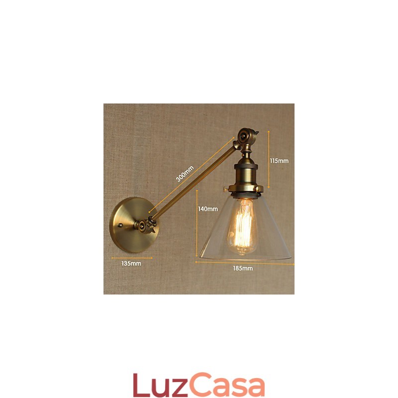 O ferro vidro bronze latão braço estilo retro criativo americano country hall quarto lâmpada de parede