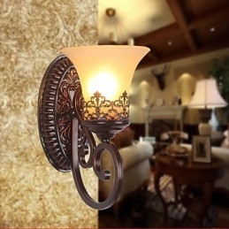 Europa Tipo Restaurando Formas Antigas Ferro Forjado Quarto Vidro Lâmpada de Parede Luz