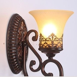Europa Tipo Restaurando Formas Antigas Ferro Forjado Quarto Vidro Lâmpada de Parede Luz