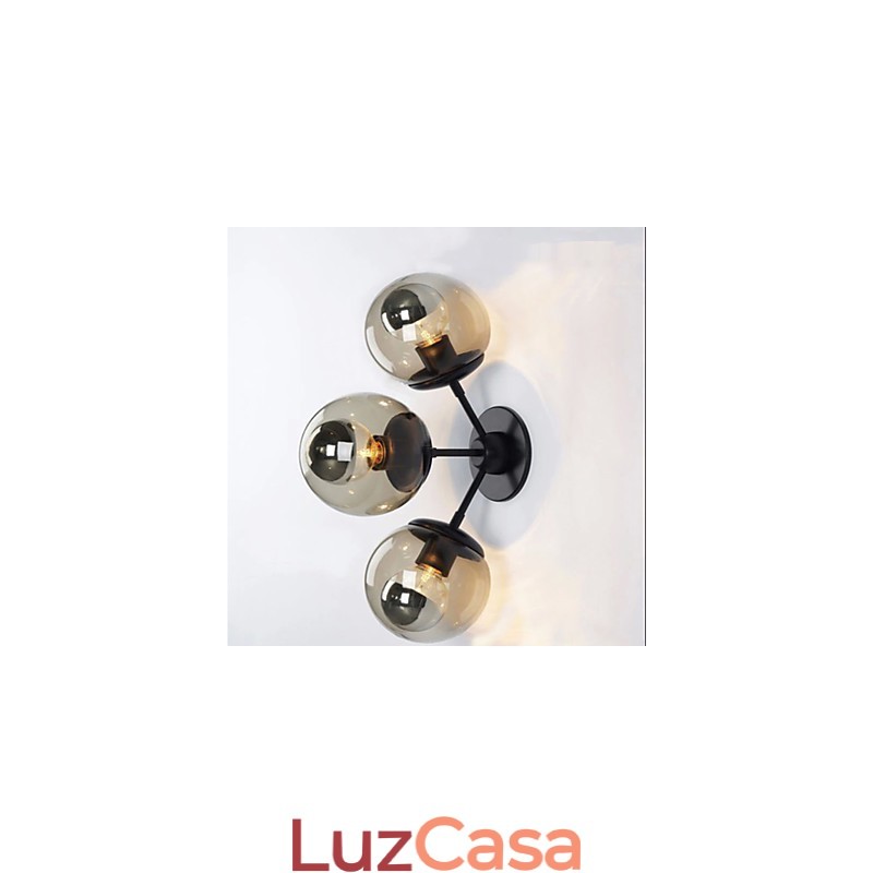 Arandelas de parede Bola de vidro 3 luzes Luzes de parede internas e externas Lodge rústico Metal