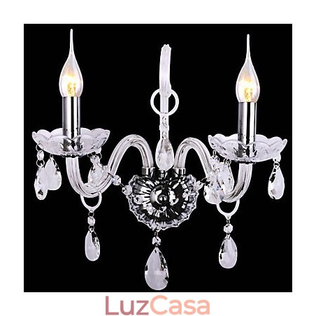 Luminárias de parede de cristal modernas com 2 luzes em formato de vela Luminárias de parede de cristal modernas com 2 luzes em formato de vela