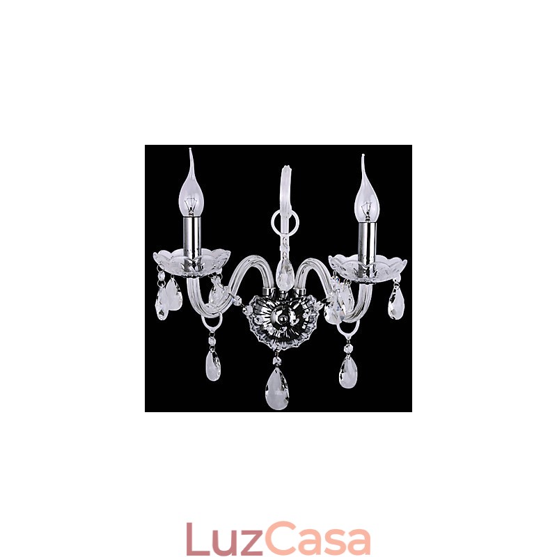 Luminárias de parede de cristal modernas com 2 luzes em formato de vela