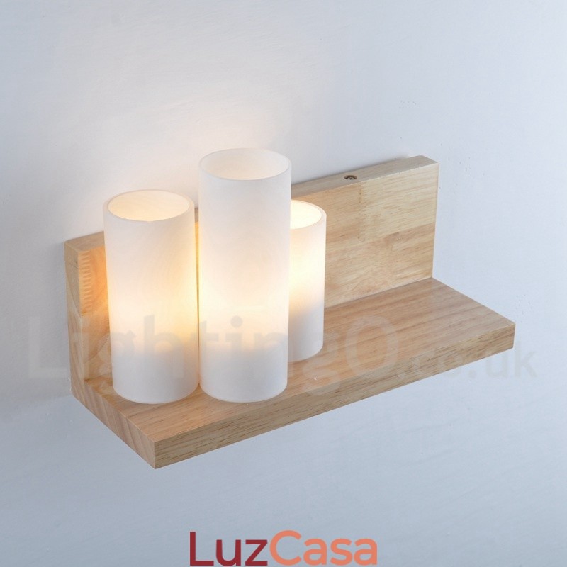 Mini estilo arandelas de parede com cúpulas de vidro moderno contemporâneo madeira bambu luz de parede