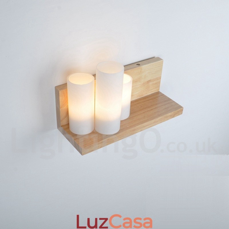 Mini estilo arandelas de parede com cúpulas de vidro moderno contemporâneo madeira bambu luz de parede