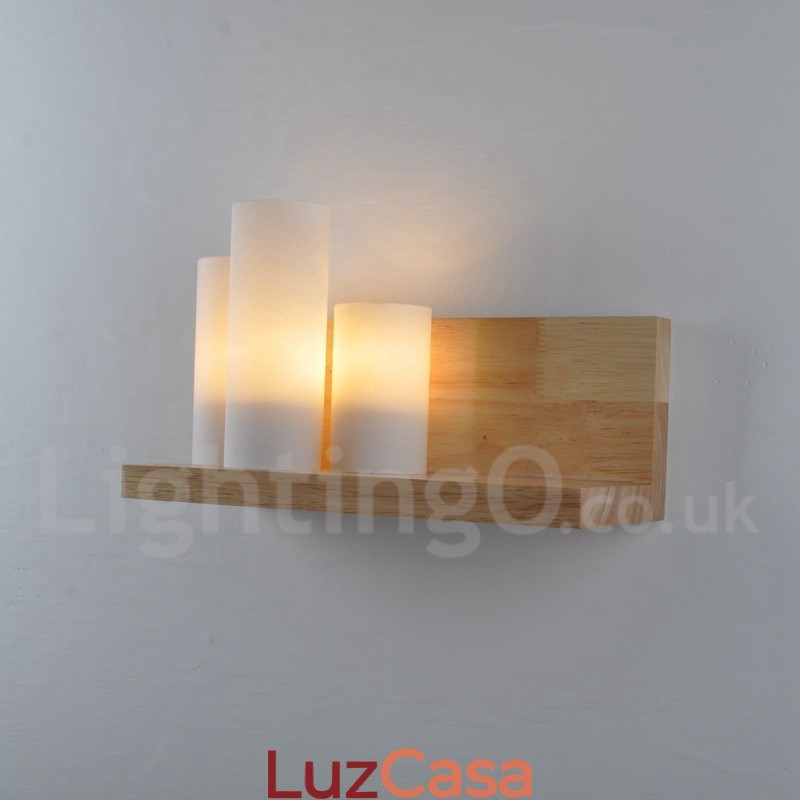 Mini estilo arandelas de parede com cúpulas de vidro moderno contemporâneo madeira bambu luz de parede