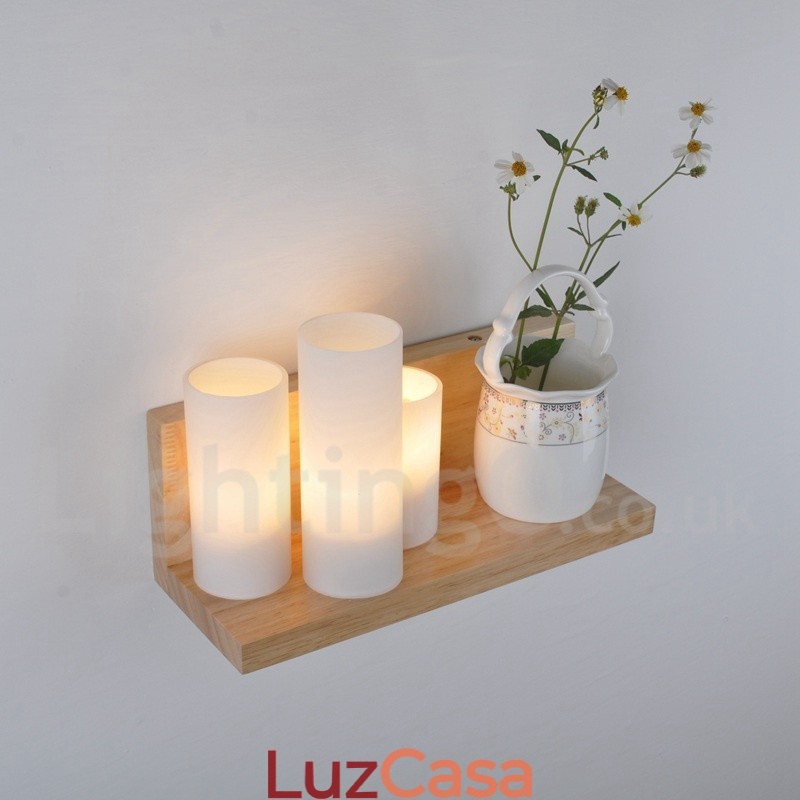 Mini estilo arandelas de parede com cúpulas de vidro moderno contemporâneo madeira bambu luz de parede