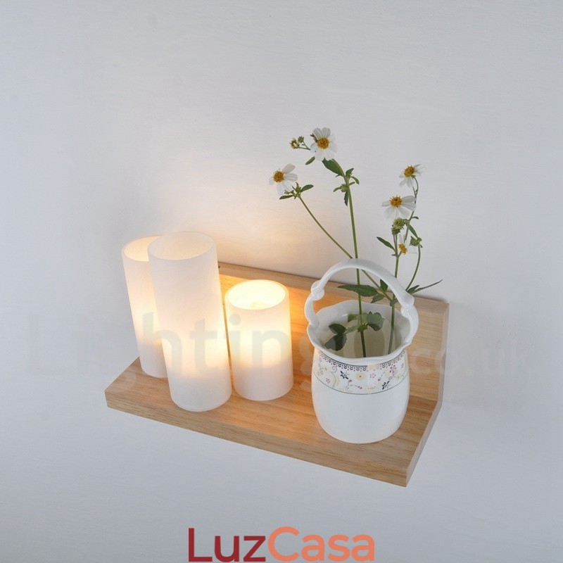 Mini estilo arandelas de parede com cúpulas de vidro moderno contemporâneo madeira bambu luz de parede