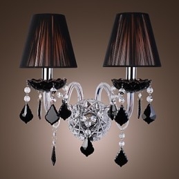 Luminária de parede de cristal com 2 luzes em cúpula de tecido