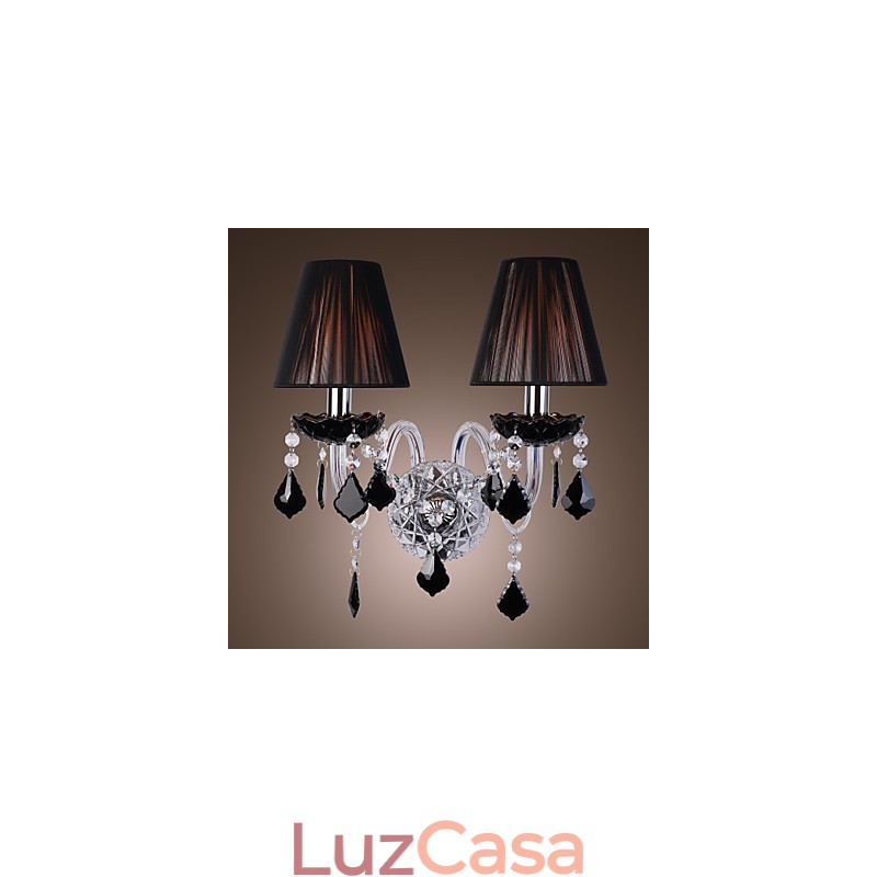 Luminária de parede de cristal com 2 luzes em cúpula de tecido