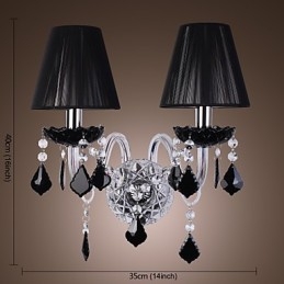 Luminária de parede de cristal com 2 luzes em cúpula de tecido