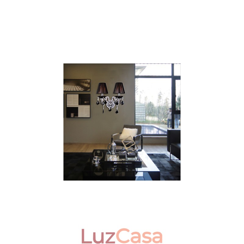 Luminária de parede de cristal com 2 luzes em cúpula de tecido