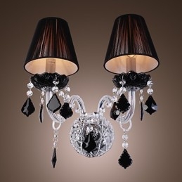 Luminária de parede de cristal com 2 luzes em cúpula de tecido