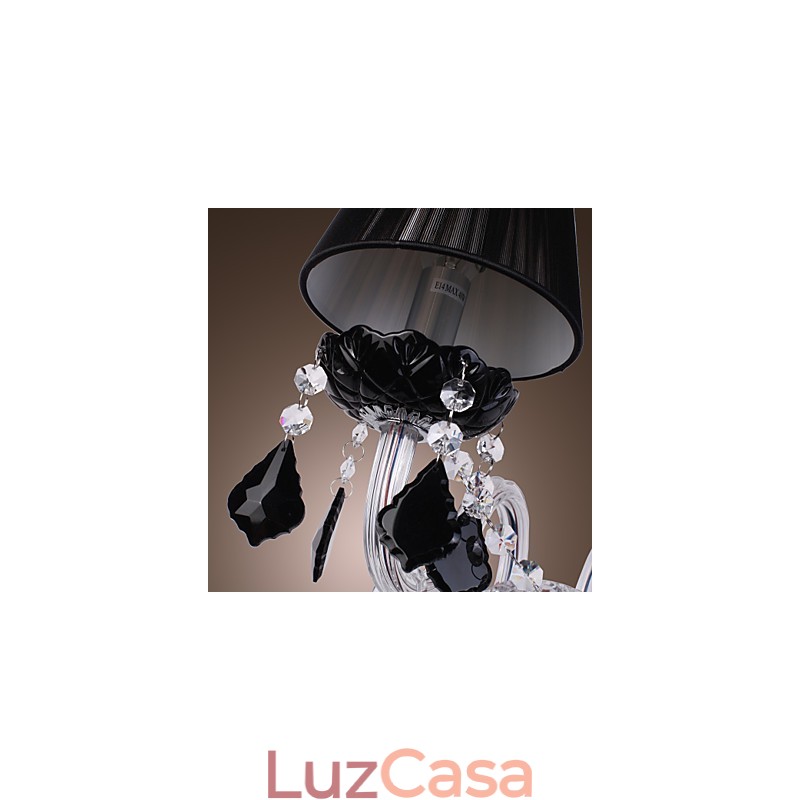 Luminária de parede de cristal com 2 luzes em cúpula de tecido