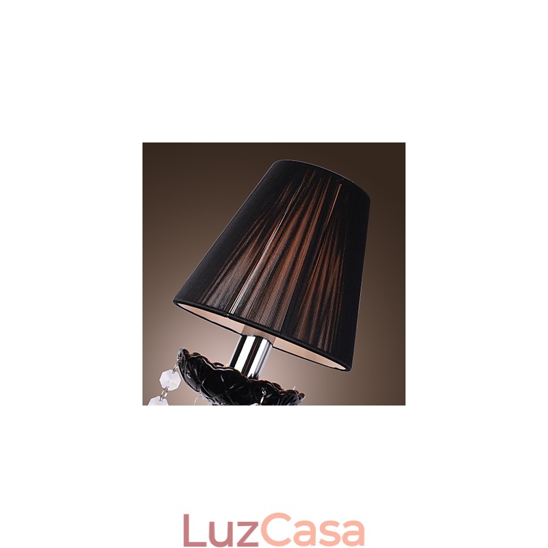 Luminária de parede de cristal com 2 luzes em cúpula de tecido