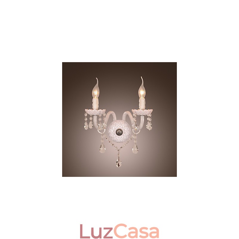 Luminária de parede de cristal com 2 luzes em lâmpada de vela