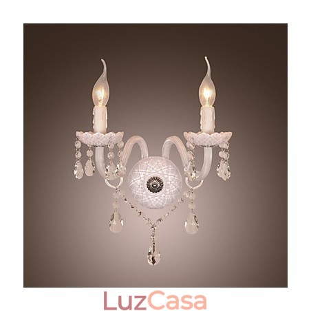 Luminária de parede de cristal com 2 luzes em lâmpada de vela Luminária de parede de cristal com 2 luzes em lâmpada de vela