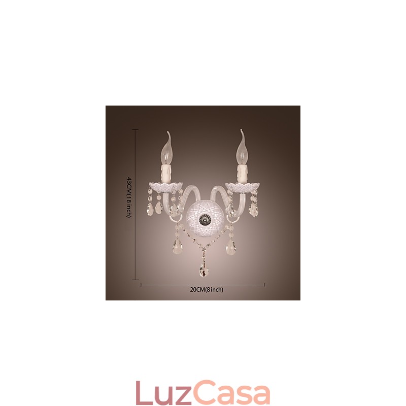 Luminária de parede de cristal com 2 luzes em lâmpada de vela