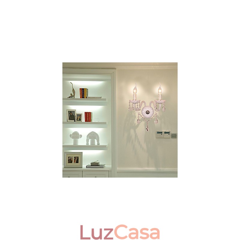 Luminária de parede de cristal com 2 luzes em lâmpada de vela