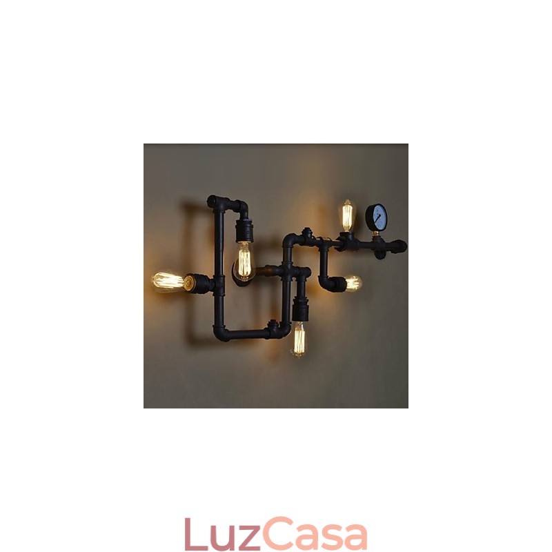 Apliques de parede 5 tubos de água de luz ferro mini estilo industrial estilo country metal