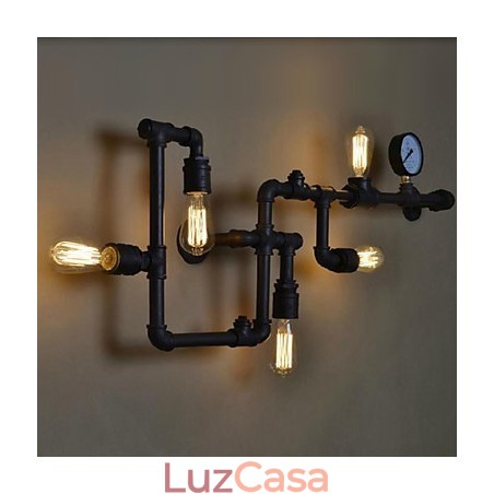 Apliques de parede 5 tubos de água de luz ferro mini estilo industrial estilo country metal Apliques de parede 5 tubos de água de luz ferro mini estilo industrial estilo country metal