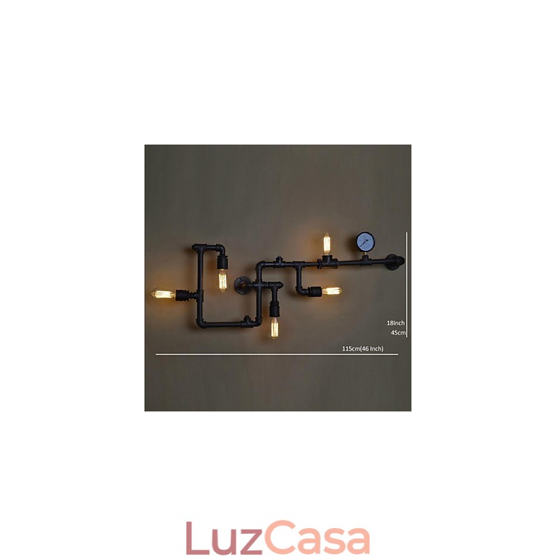 Apliques de parede 5 tubos de água de luz ferro mini estilo industrial estilo country metal