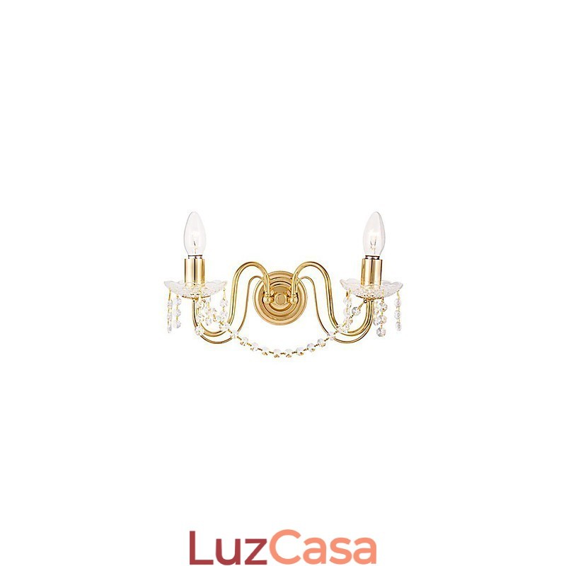 Luminária de parede de cristal dourado com 2 luzes