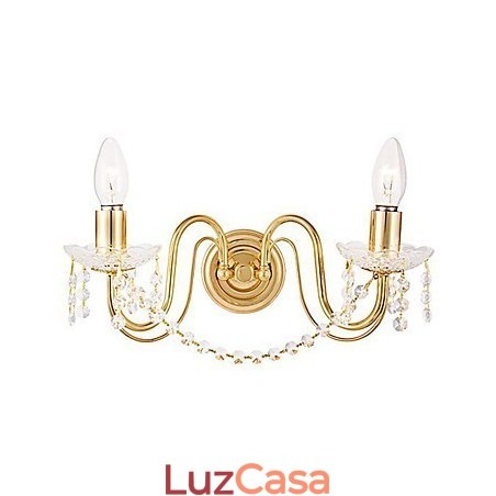 Luminária de parede de cristal dourado com 2 luzes
