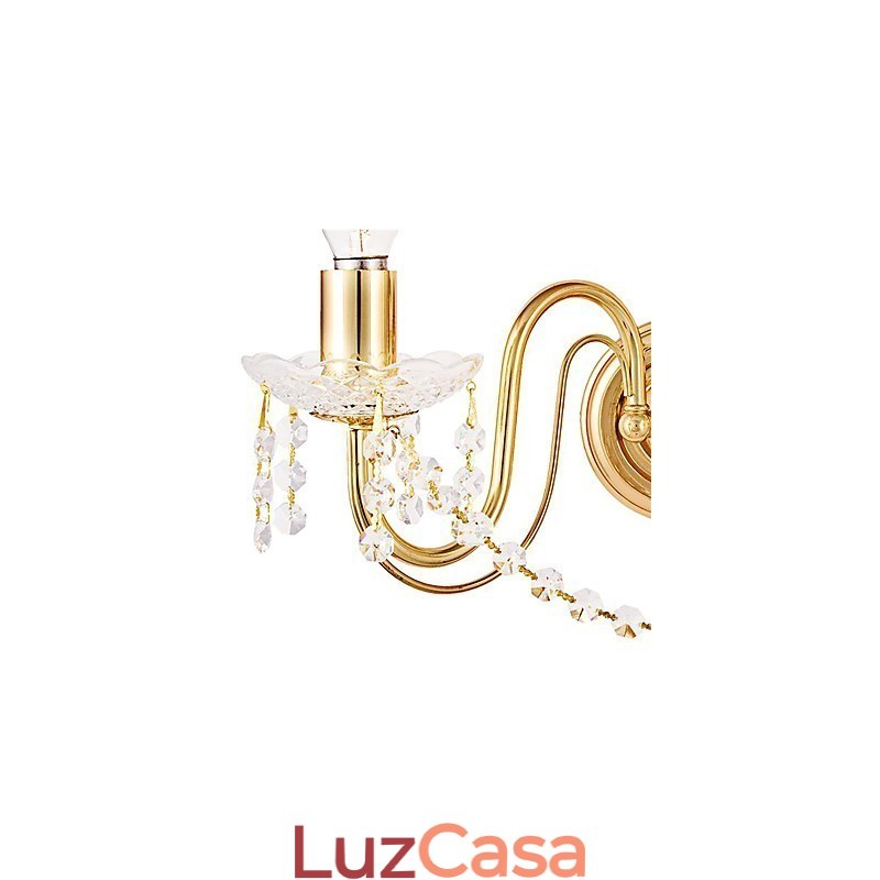 Luminária de parede de cristal dourado com 2 luzes