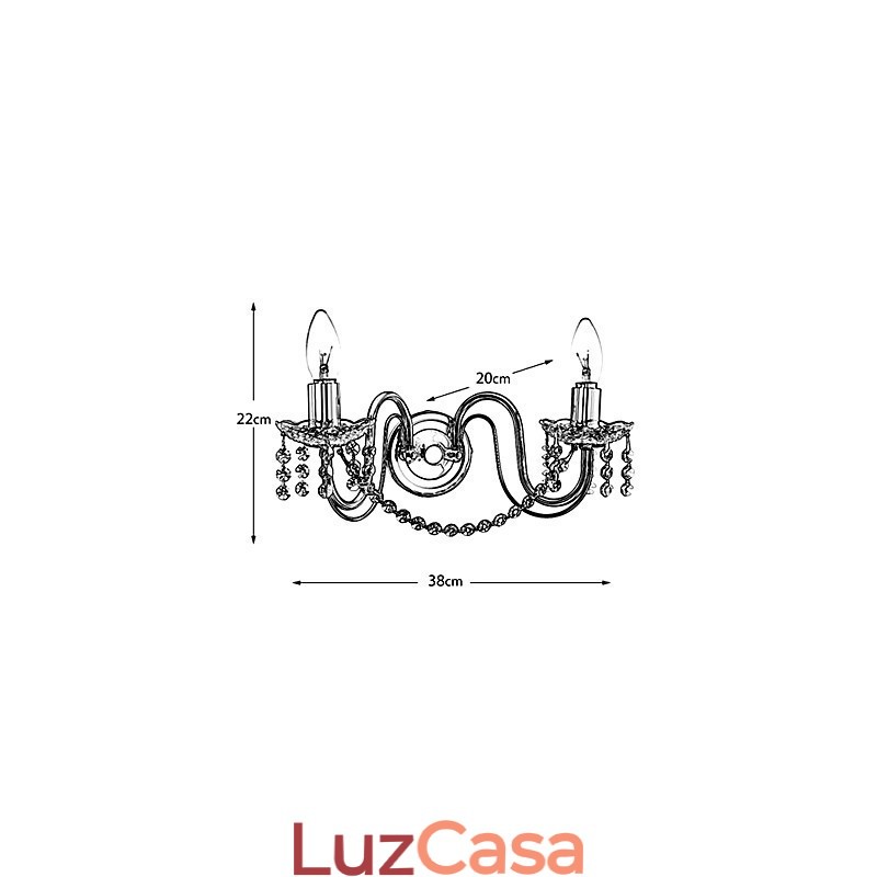 Luminária de parede de cristal dourado com 2 luzes